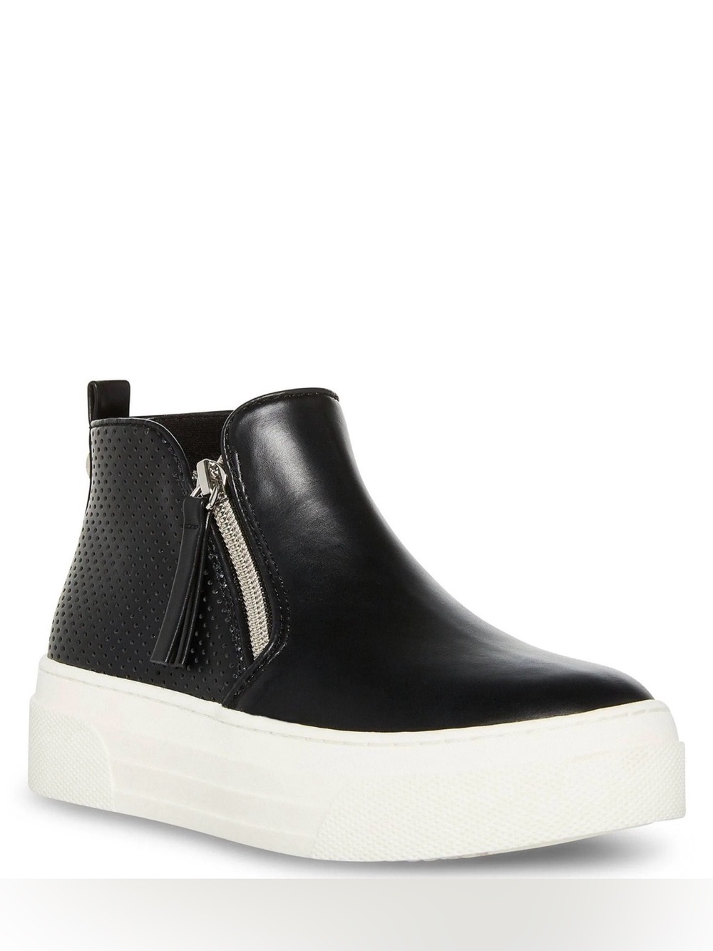 Steve Madden Black Leather Platform Sneaker Boot with White Sole